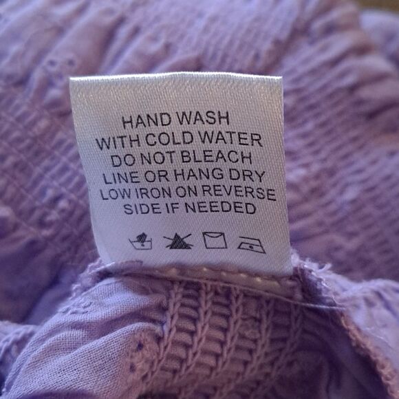 LA Hearts Lilac Short Puffy Sleeve Cropped Peasant Eyelet Top - Picture 5 of 5